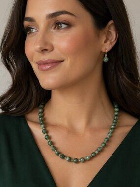 Green Spotted Jade and Agate Gemstone Necklace